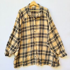 ASOS Curve Womens Plus 26 Plaid Button Down Shirt Top Beige Black Farmcore Rodeo